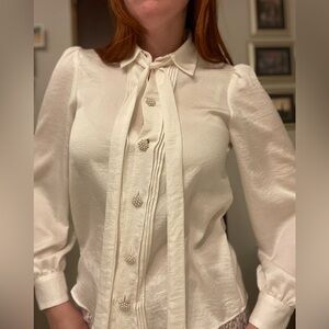 Zara White Button Down Shirt with Pearl Details